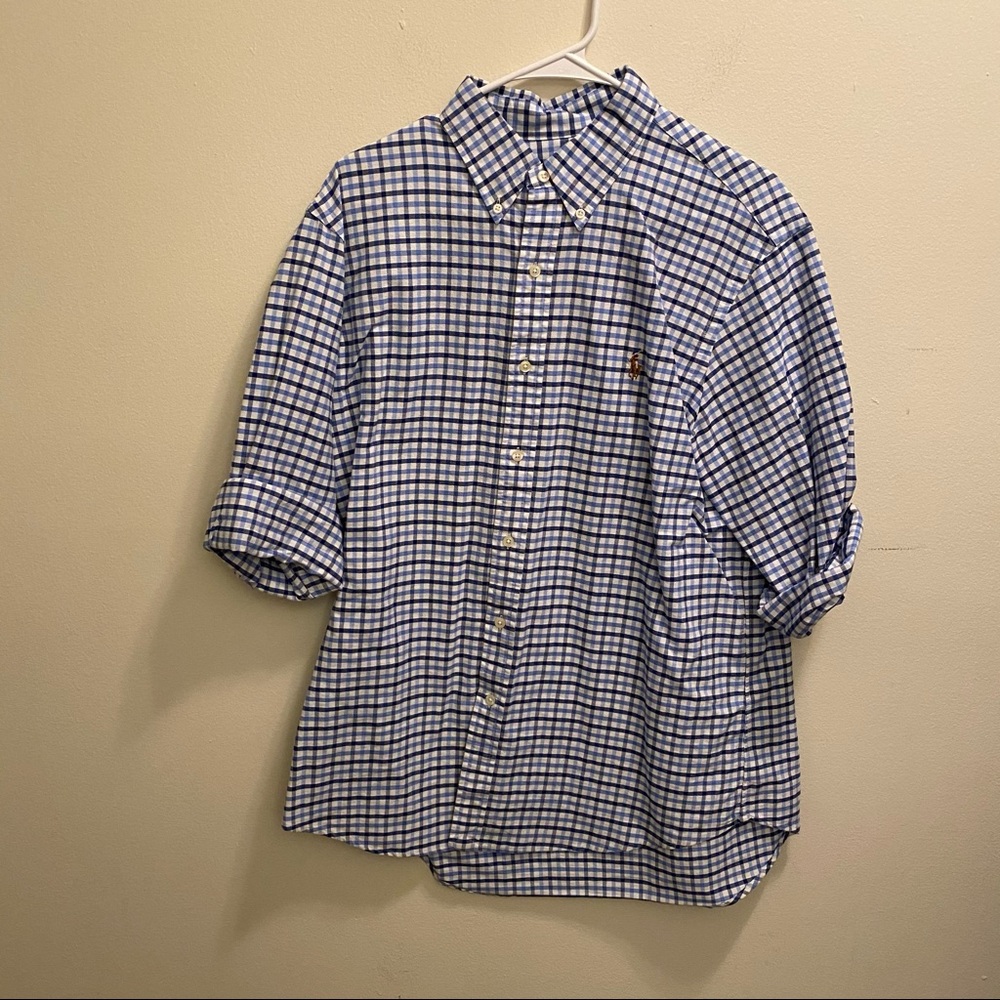 Polo Ralph Lauren Blue White Plaid Shirt Large EUC